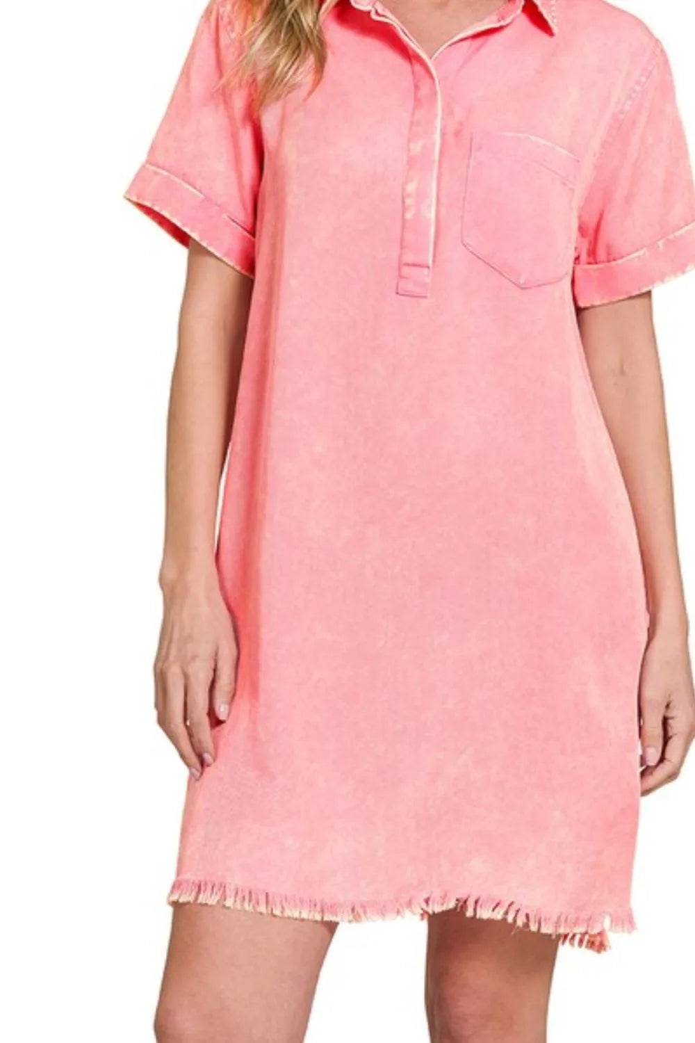 Zenana Tencel Mineral Washed Collared Shirts Dress - Shop Style & More | Fresh Looks, Everyday Deals & Free Shipping