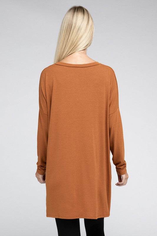 Dolman Long Sleeve V-Neck Side Slit Hi-Low Hem Top - Shop Style & More | Fresh Looks, Everyday Deals & Free Shipping
