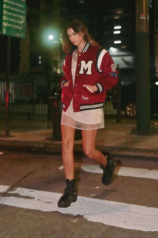 MABLE M Bomber Varsity Jacket with Patch Detail - Shop Style & More | Fresh Looks, Everyday Deals & Free Shipping