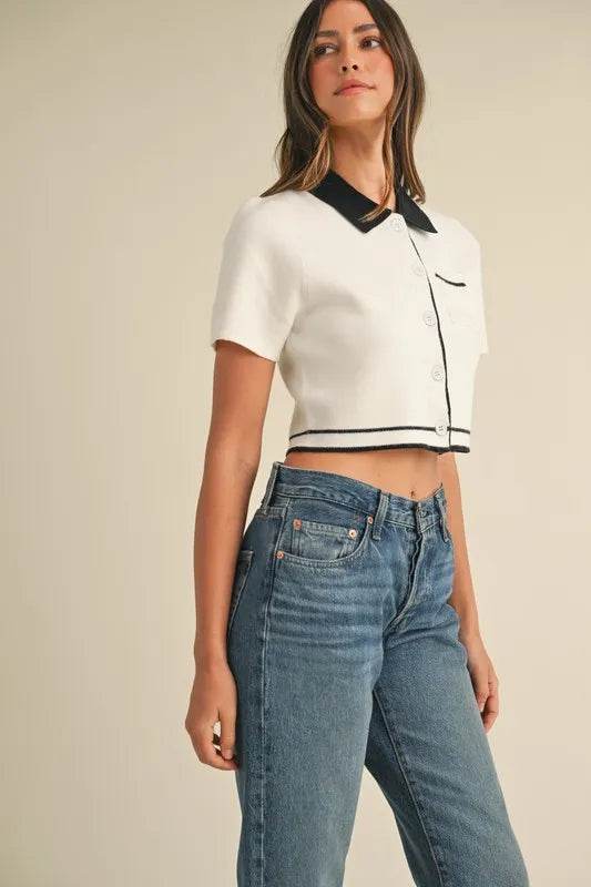 MABLE Button Down Contrast Collared Knit Cardigan - Shop Style & More | Fresh Looks, Everyday Deals & Free Shipping