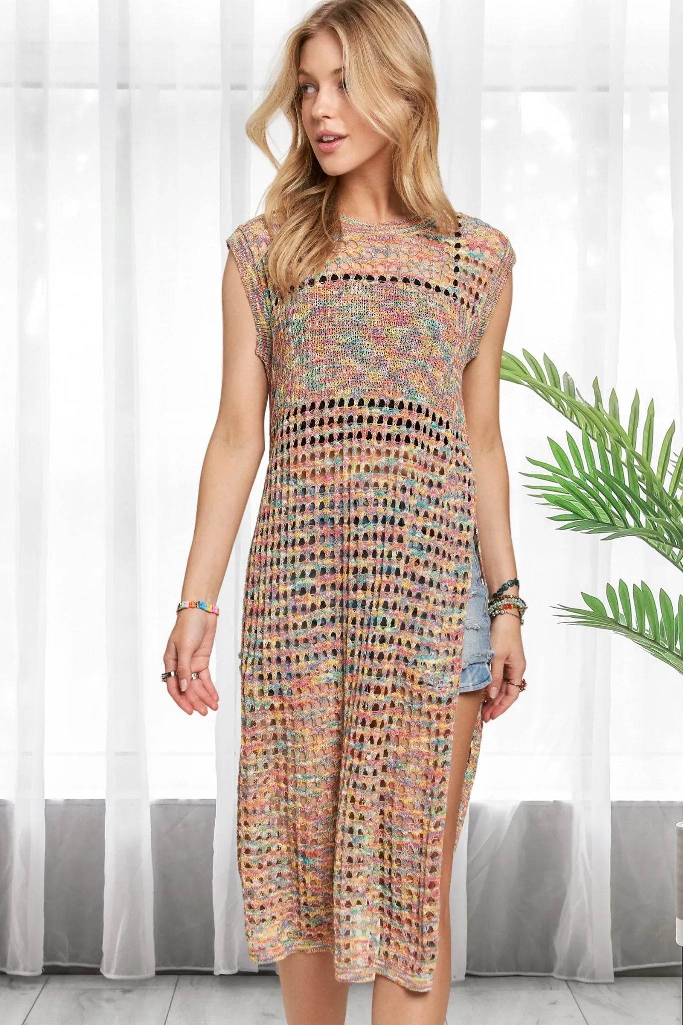 ADORA Multi Color Crochet Tunic Top - Shop Style & More | Fresh Looks, Everyday Deals & Free Shipping