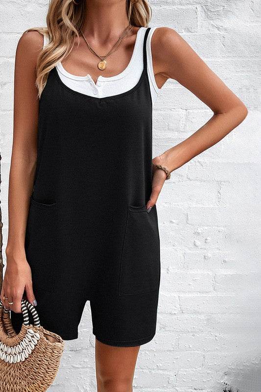 Scoop Neck Spaghetti Straps Loose Fit Solid Romper - Shop Style & More | Fresh Looks, Everyday Deals & Free Shipping