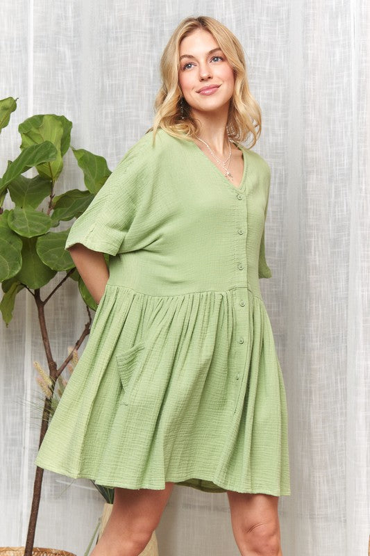 ADORA V-Neck Half Sleeve Dress with Pockets Casual Dresses
