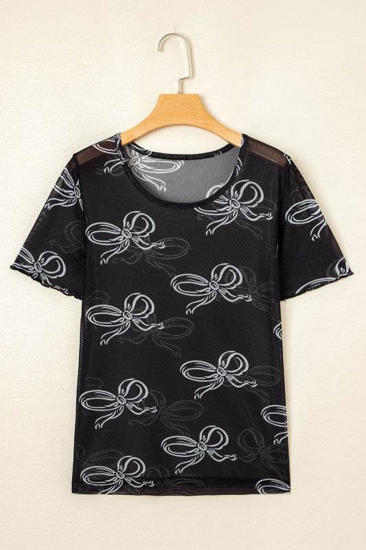 Maddie Bow Mesh Short Sleeve Top - Shop Style & More | Fresh Looks, Everyday Deals & Free Shipping