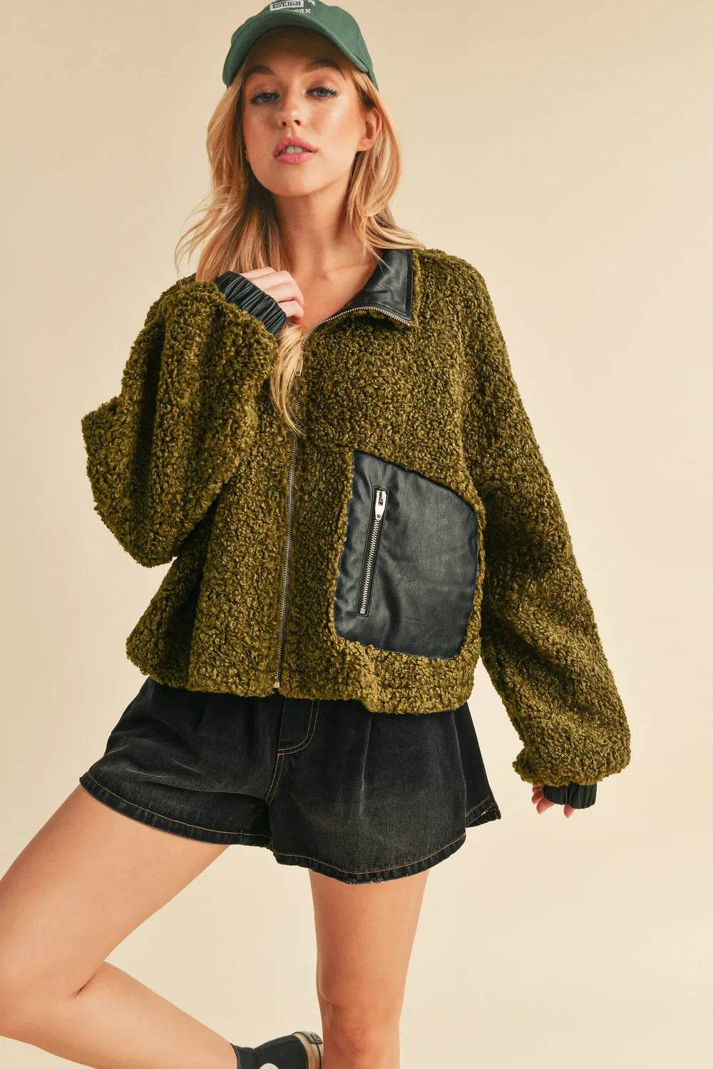 Aemi + Co Collared Neck Zip Up Sherpa Jacket - Shop Style & More | Fresh Looks, Everyday Deals & Free Shipping