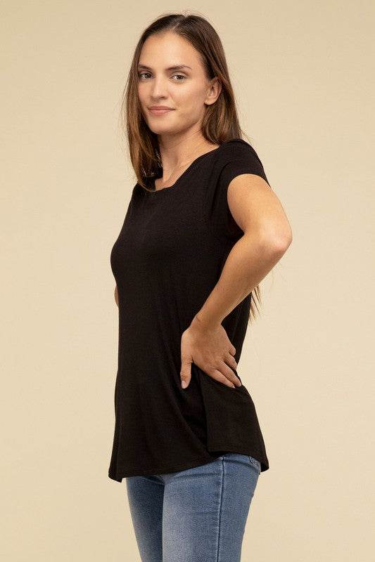 Flowy Round Hem Rayon Short Sleeve Top - Shop Style & More | Fresh Looks, Everyday Deals & Free Shipping
