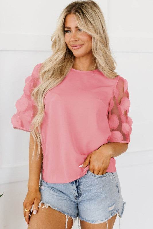 Aliza Applique Mesh Half Sleeve Blouse - Shop Style & More | Fresh Looks, Everyday Deals & Free Shipping