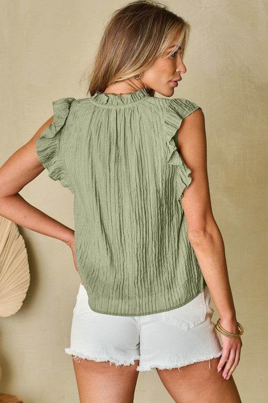 Keira V Neck Flutter Sleeve Textured Blouse - Shop Style & More | Fresh Looks, Everyday Deals & Free Shipping