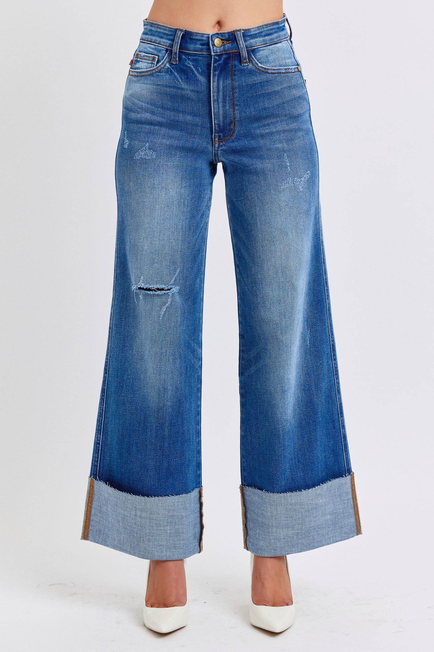 Judy Blue Full Size Distressed High Waist Wide Leg Jeans - Shop Style & More | Fresh Looks, Everyday Deals & Free Shipping