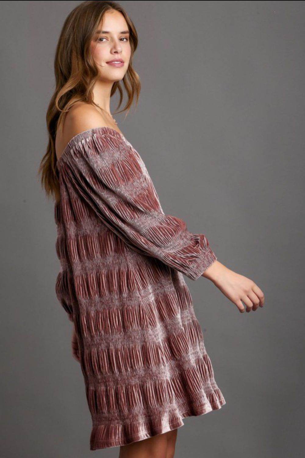 Umgee Off-Shoulder Balloon Sleeve Velvet Mini Dress - Shop Style & More | Fresh Looks, Everyday Deals & Free Shipping