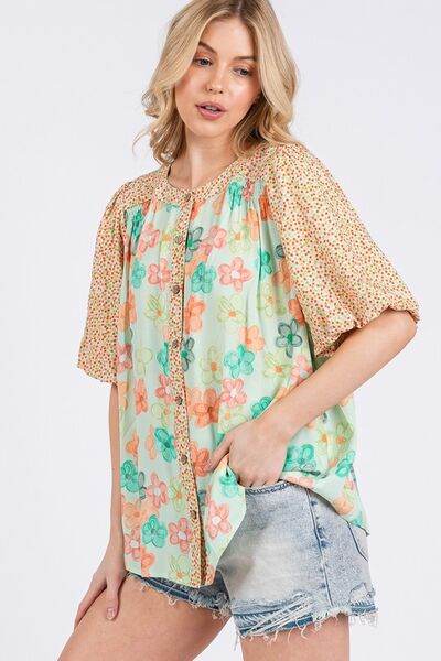 SAGE+FIG Button Down Bubble Sleeves Shirt - Shop Style & More | Fresh Looks, Everyday Deals & Free Shipping
