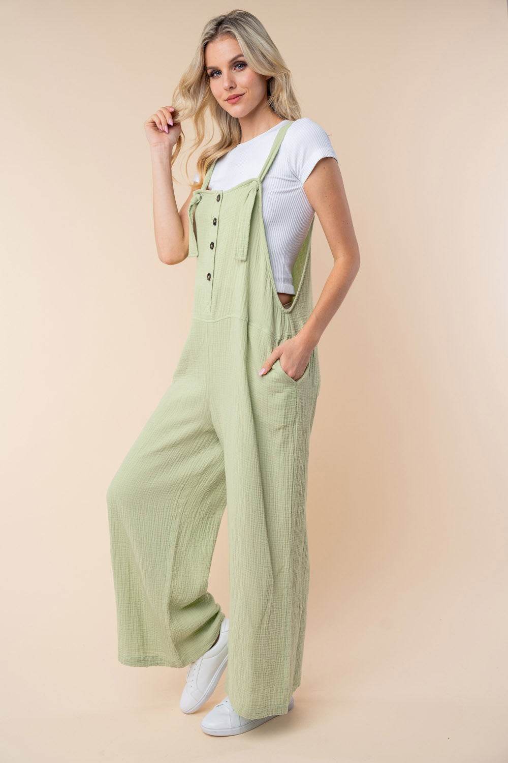 White Birch Texture Sleeveless Wide Leg Jumpsuit - Shop Style & More | Fresh Looks, Everyday Deals & Free Shipping