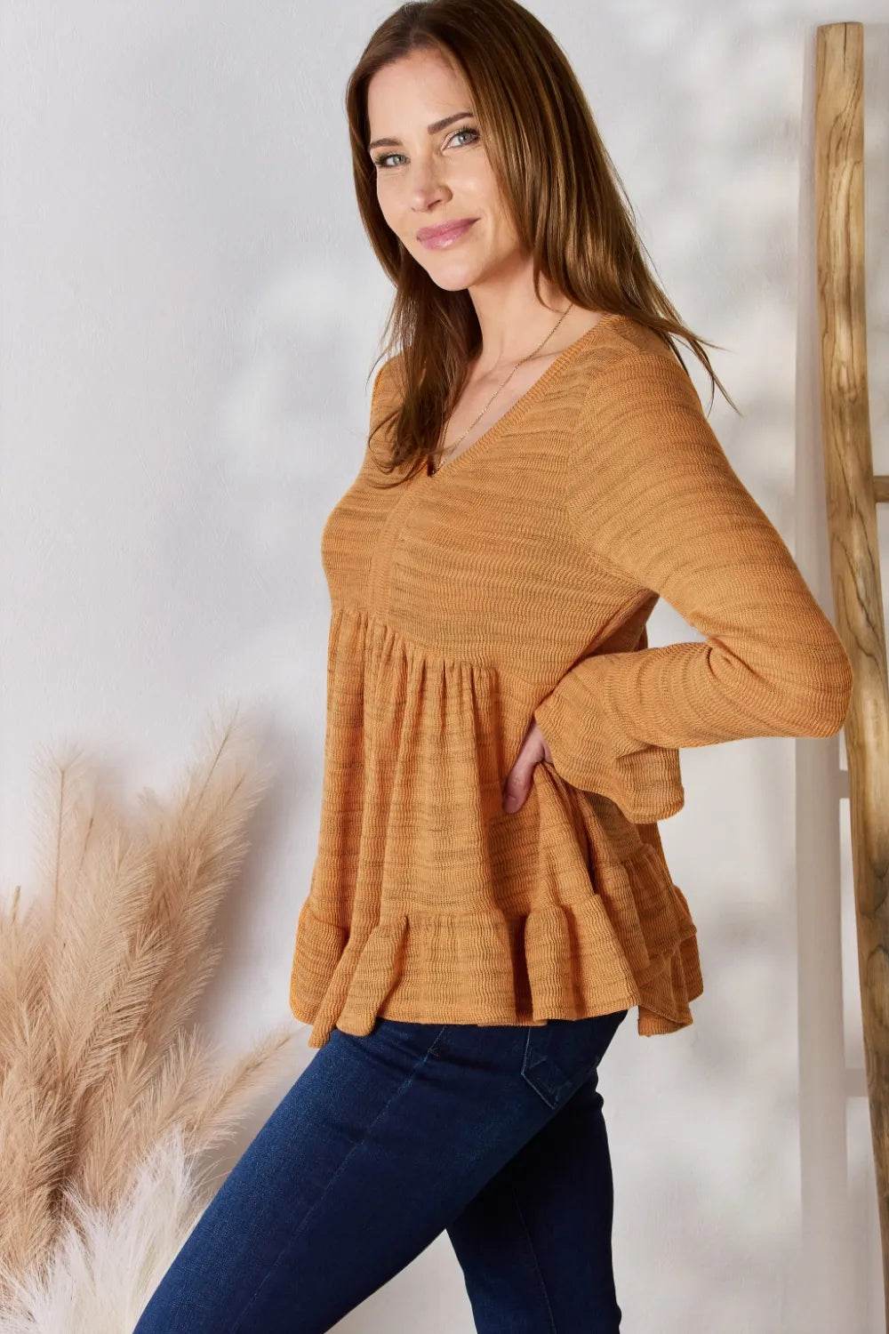 Hailey & Co Full Size V-Neck Flounce Sleeve Blouse - Shop Style & More | Fresh Looks, Everyday Deals & Free Shipping
