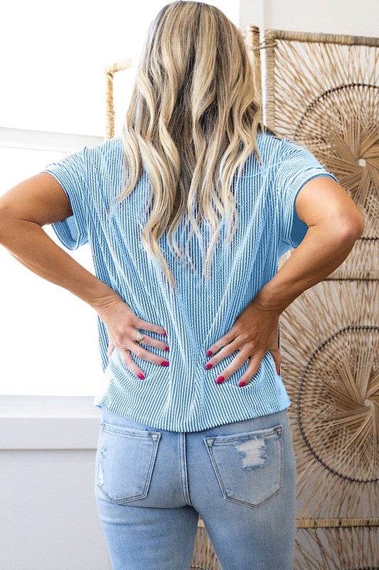 Corded Knit Color Block Pocketed Crew Neck T Shirt - Shop Style & More | Fresh Looks, Everyday Deals & Free Shipping
