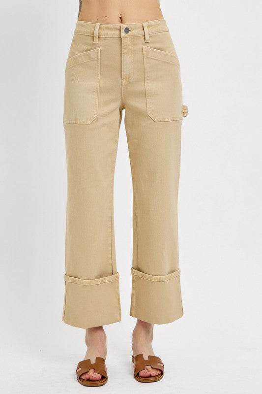 RISEN Full Size High Rise Wide Straight Cuffed Patch Jeans Plus Size - Shop Style & More | Fresh Looks, Everyday Deals & Free Shipping