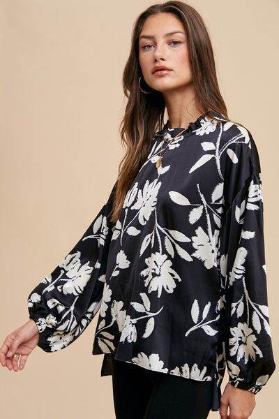 Annie Wear Frill Printed Balloon Sleeve Blouse - Shop Style & More | Fresh Looks, Everyday Deals & Free Shipping