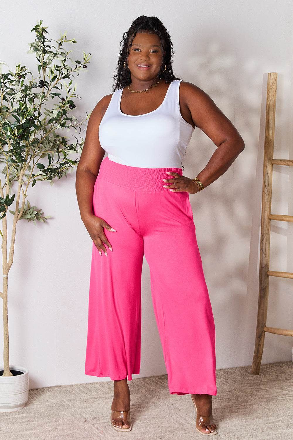Basic Bae Full Size Smocked Wide Waistband Wide Leg Pants - Shop Style & More | Fresh Looks, Everyday Deals & Free Shipping