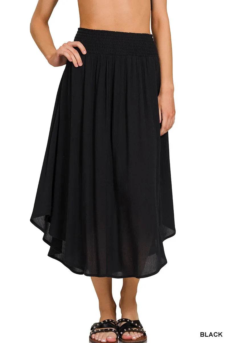 Zenana Woven Crinkle Smocked Waist Maxi Skirt W Pockets - Shop Style & More | Fresh Looks, Everyday Deals & Free Shipping