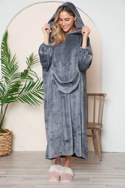 Double Take Full Size Pocketed Hooded Midi Lounge Dress - Shop Style & More | Fresh Looks, Everyday Deals & Free Shipping