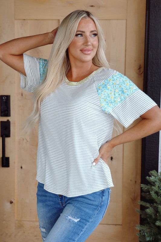 Chana Stripe Floral Sleeves Top - Shop Style & More | Fresh Looks, Everyday Deals & Free Shipping