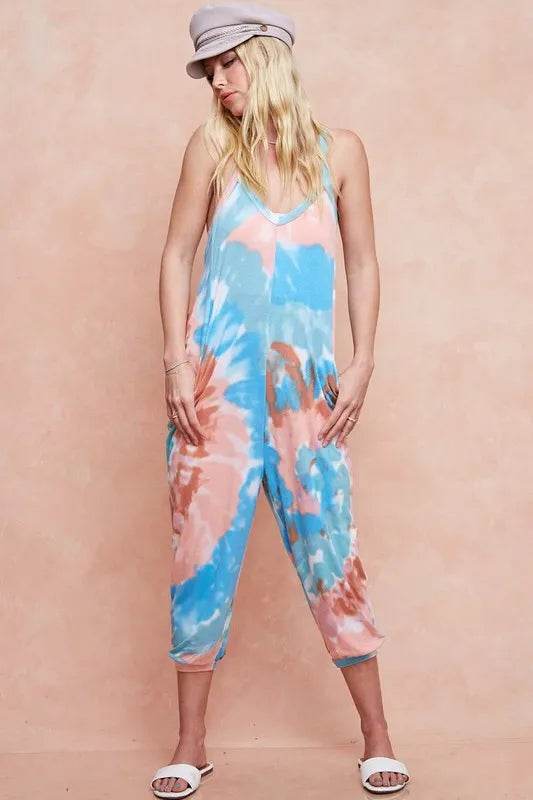 BiBi Tie Dye Knit Mid-length Casual Jumpsuit - Shop Style & More | Fresh Looks, Everyday Deals & Free Shipping