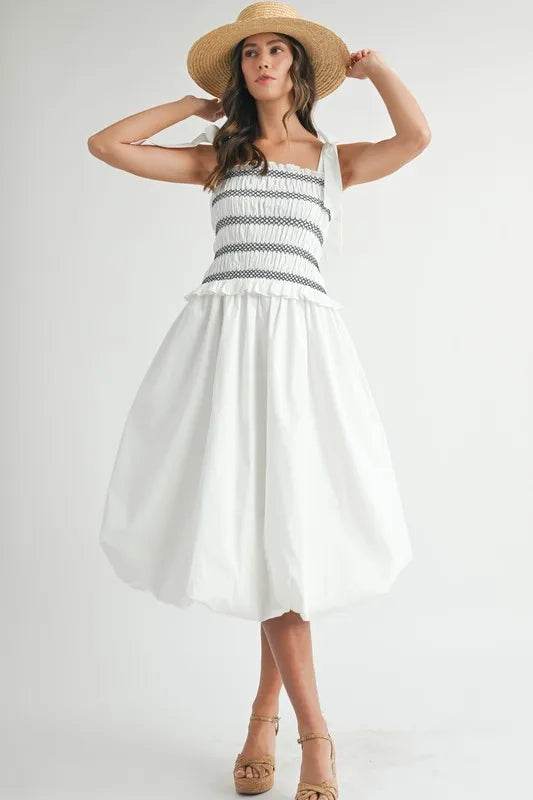 MABLE Smocked Bodice Bubble Midi Dress - Shop Style & More | Fresh Looks, Everyday Deals & Free Shipping