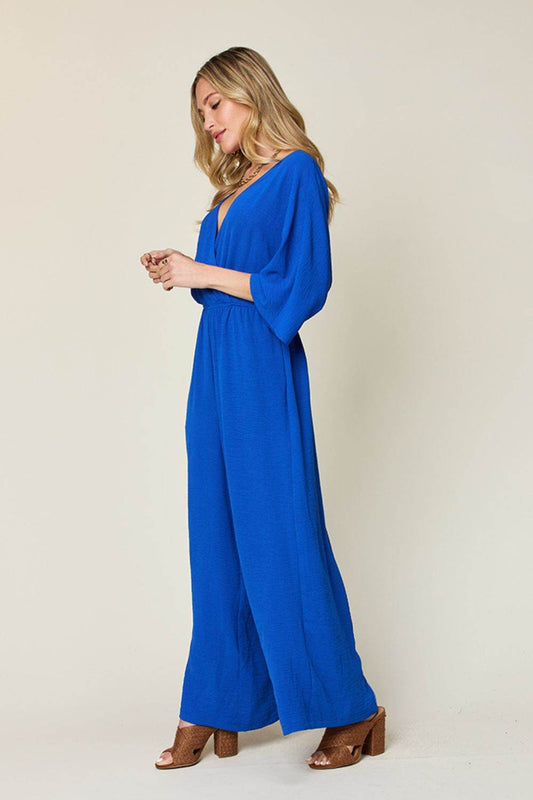 Double Take Full Size Surplice Wide Leg Jumpsuit with Pockets - Shop Style & More | Fresh Looks, Everyday Deals & Free Shipping