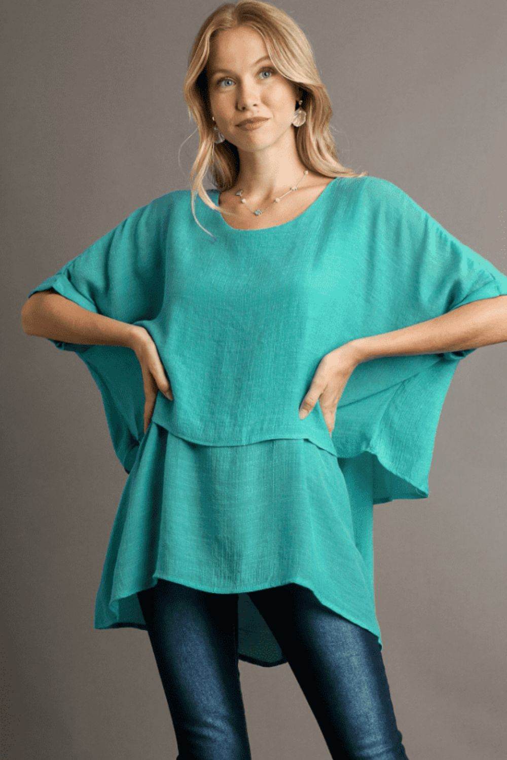 Umgee Full Size Cuffed Half Sleeve Layered Top Plus Size - Shop Style & More | Fresh Looks, Everyday Deals & Free Shipping