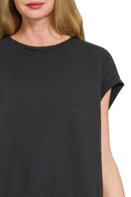 Zenana French Terry Round Neck Cap Sleeve T-Shirt - Shop Style & More | Fresh Looks, Everyday Deals & Free Shipping