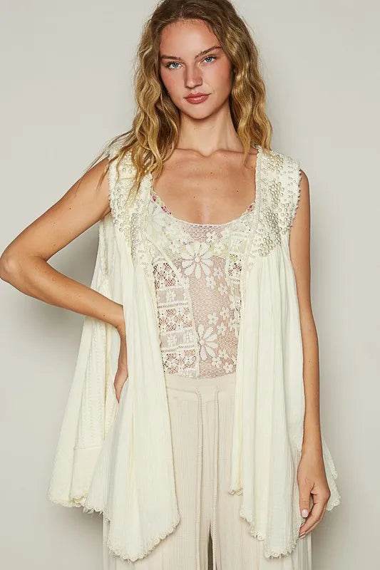 POL Pearl Detail Open Front Sleeveless Cardigan - Shop Style & More | Fresh Looks, Everyday Deals & Free Shipping
