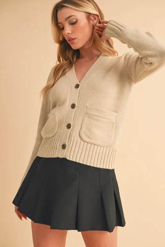 Aemi + Co Ribbed Hem Button Down V-Neck Cardigan - Shop Style & More | Fresh Looks, Everyday Deals & Free Shipping