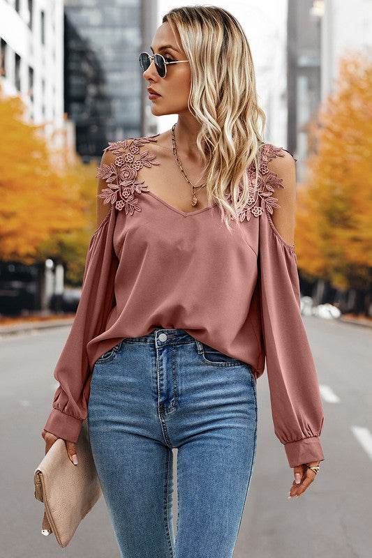 Contrast Low Back Lace Cold Shoulder Top - Shop Style & More | Fresh Looks, Everyday Deals & Free Shipping