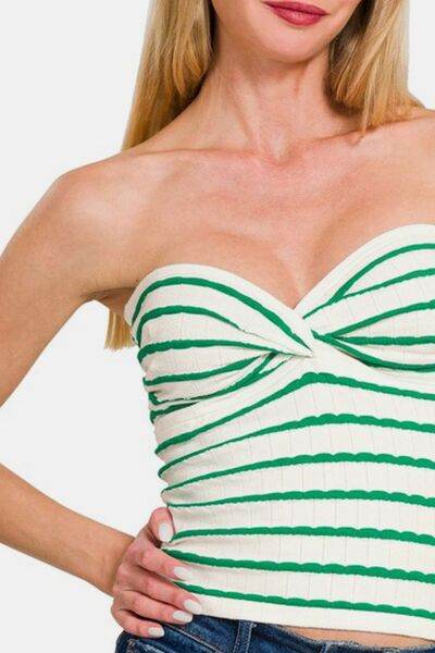 Zenana Twisted Sweetheart Neck Striped Tube Top - Shop Style & More | Fresh Looks, Everyday Deals & Free Shipping