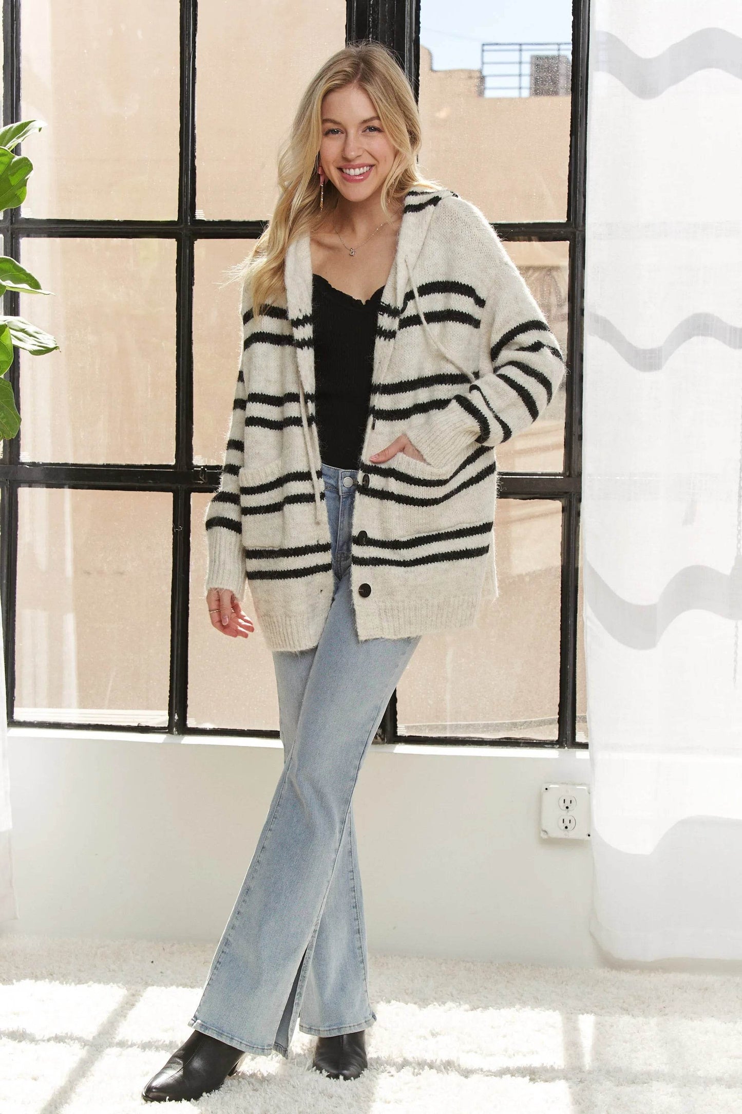 ADORA Horizontal Stripes Hoodie Cardigan - Shop Style & More | Fresh Looks, Everyday Deals & Free Shipping