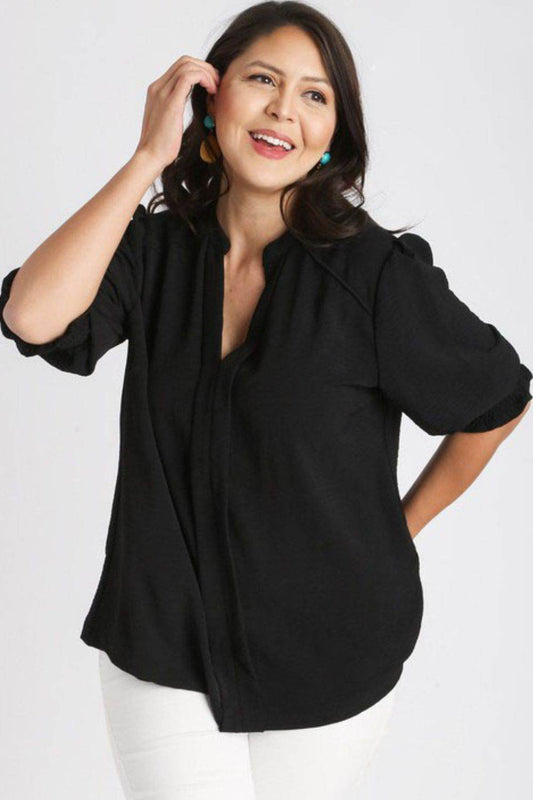 Umgee Full Size Split Neck Boxy Cut Top with Piping Details Plus Size - Shop Style & More | Fresh Looks, Everyday Deals & Free Shipping