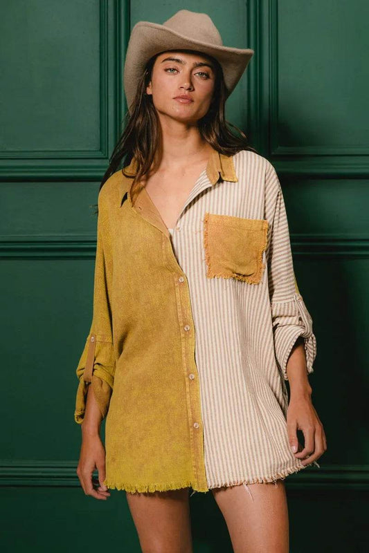 BiBi Washed Raw Hem Shirt - Shop Style & More | Fresh Looks, Everyday Deals & Free Shipping