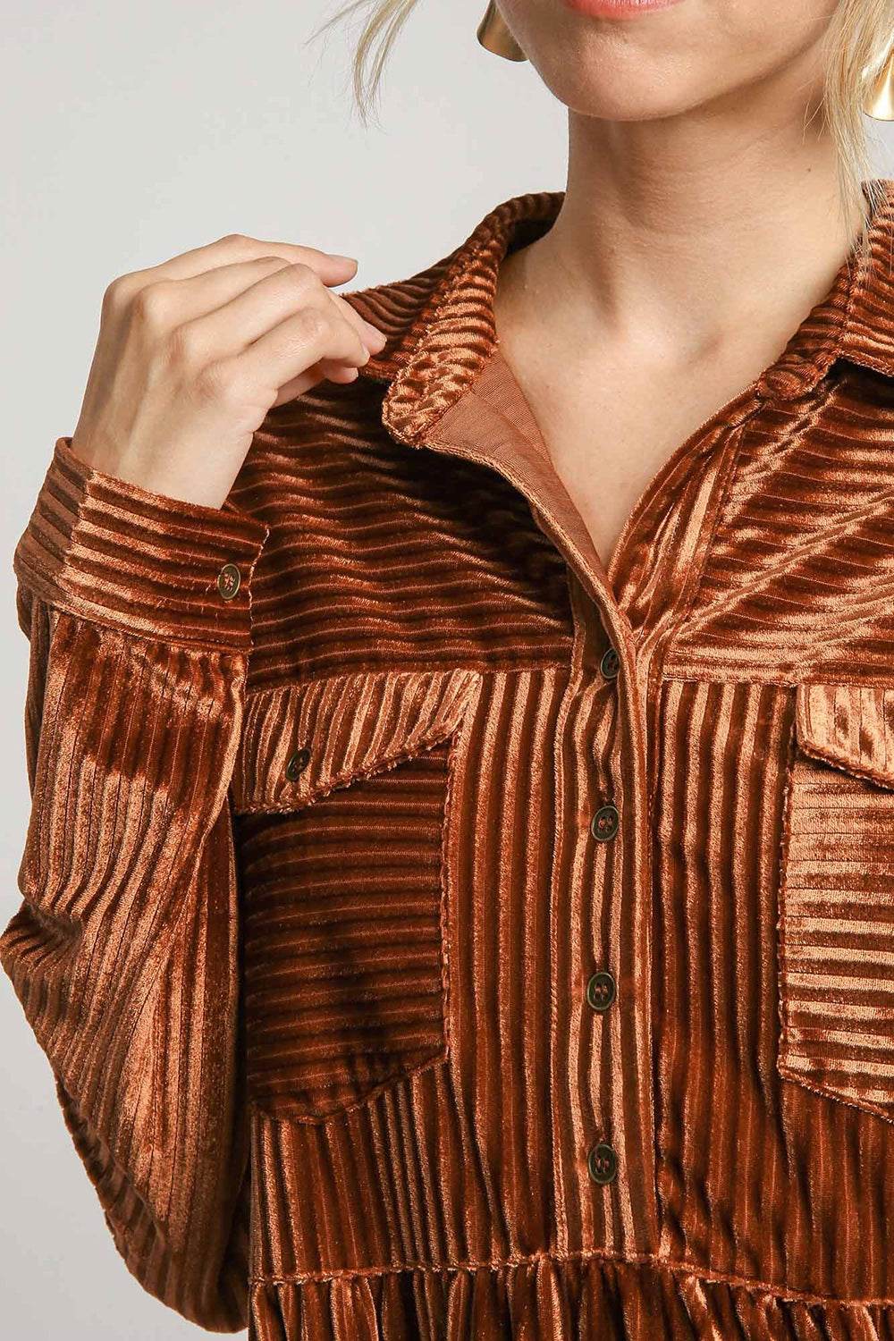 Umgee Texture Tiered Collared Long Sleeve Dress - Shop Style & More | Fresh Looks, Everyday Deals & Free Shipping