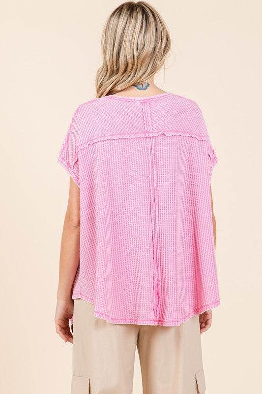 Mittoshop Mineral Wash Waffle Knit Pointed Hem Oversized Top - Shop Style & More | Fresh Looks, Everyday Deals & Free Shipping