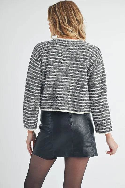 Aemi + Co Striped Button Down Round Neck Cardigan - Shop Style & More | Fresh Looks, Everyday Deals & Free Shipping