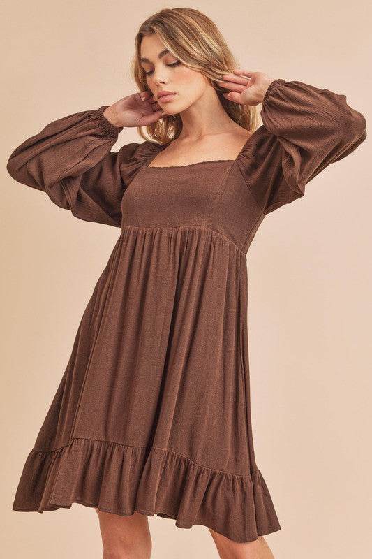 Aemi + Co Ruffled Hem Square Neck Balloon Sleeve Mini Dress - Shop Style & More | Fresh Looks, Everyday Deals & Free Shipping