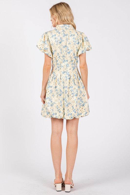 GeeGee Floral Eyelet Zipper Front Puff Sleeve Mini Dress - Shop Style & More | Fresh Looks, Everyday Deals & Free Shipping