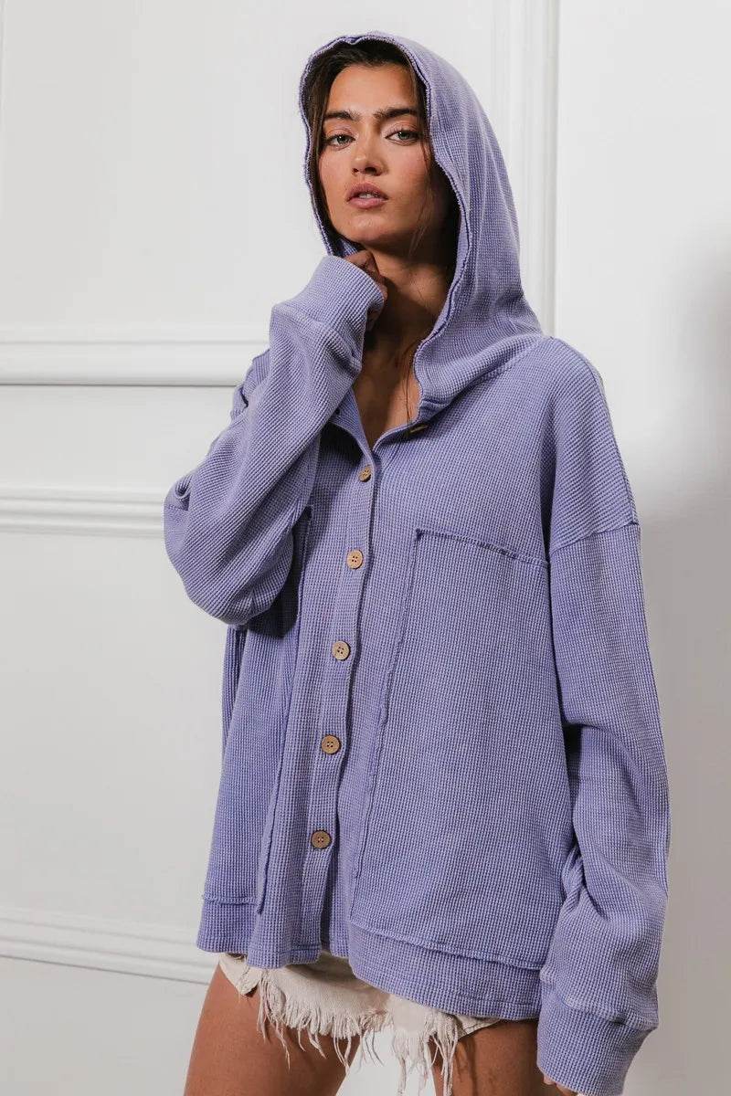 BiBi Washed Waffle Thermal Hooded Jacket - Shop Style & More | Fresh Looks, Everyday Deals & Free Shipping