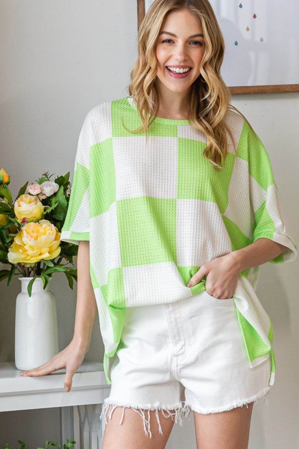 HOPELY Checkered Waffle Oversized T-Shirt - Shop Style & More | Fresh Looks, Everyday Deals & Free Shipping
