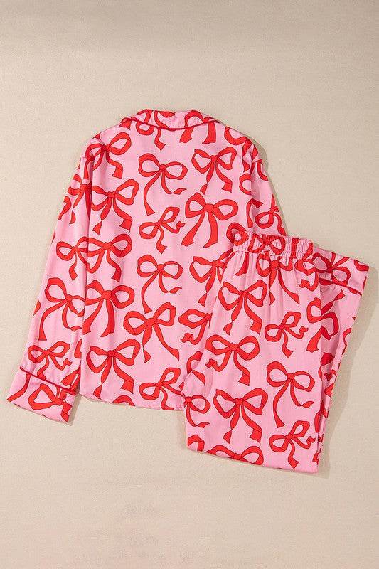 2pcs Bow Print Shirt Style Long Sleeve Pajama Set - Shop Style & More | Fresh Looks, Everyday Deals & Free Shipping
