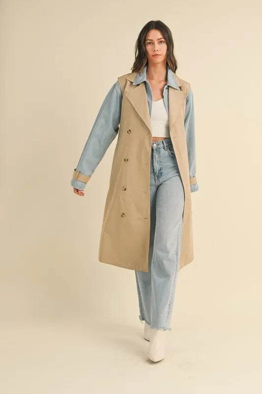 MABLE Layered Look Trench Coat With Denim Jacket - Shop Style & More | Fresh Looks, Everyday Deals & Free Shipping