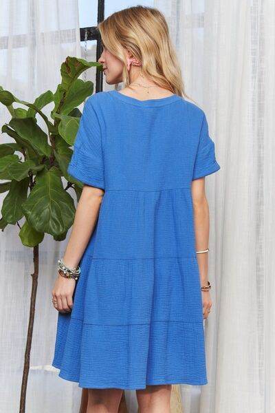 ADORA Tiered Notched Short Sleeve Dress - Shop Style & More | Fresh Looks, Everyday Deals & Free Shipping