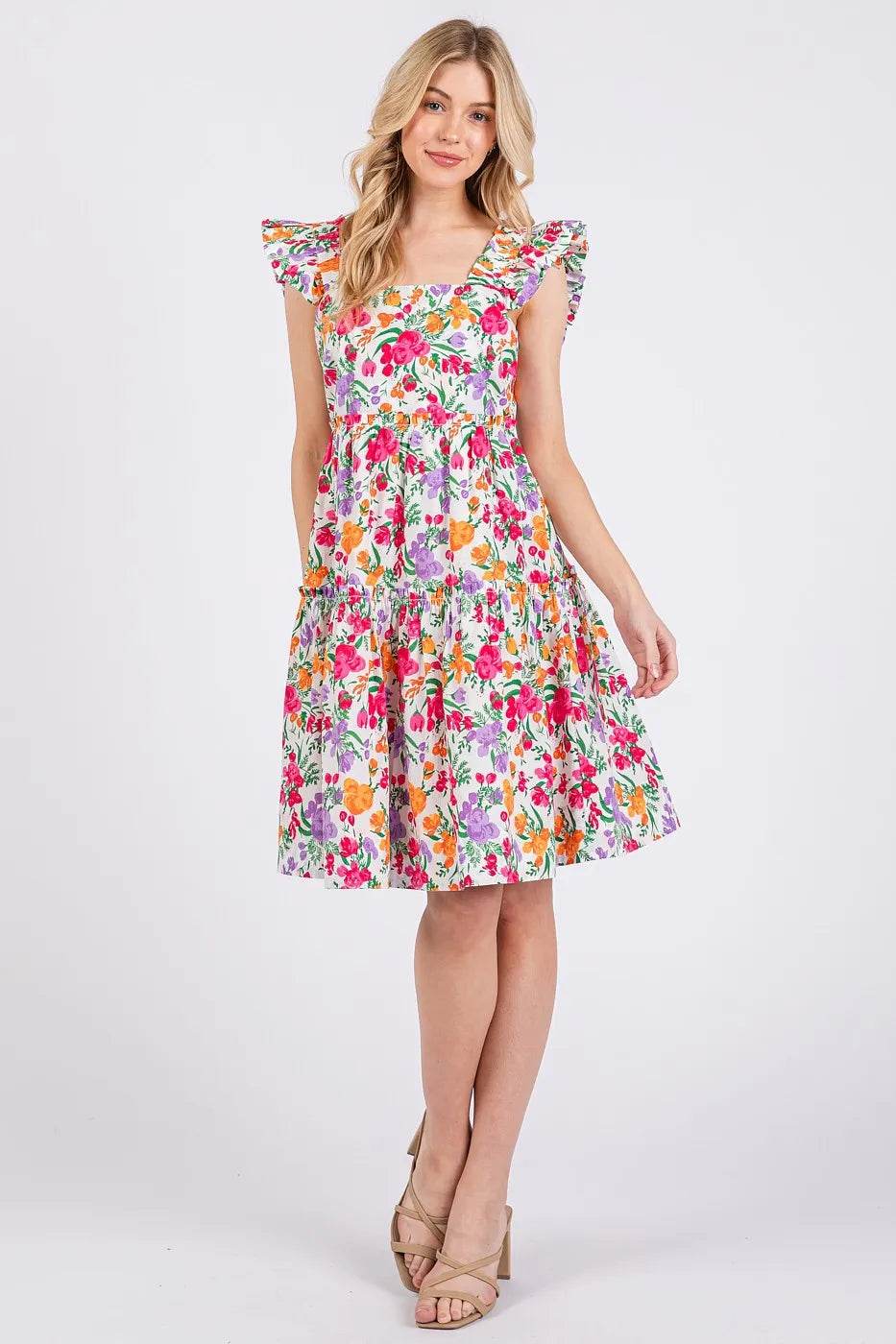 Mittoshop Flower Print Ruffle Shoulder A-line Mini Dress - Shop Style & More | Fresh Looks, Everyday Deals & Free Shipping