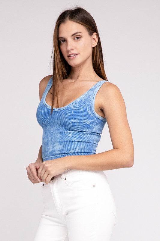 2 Way Neckline Washed Ribbed Cropped Tank Top - Shop Style & More | Fresh Looks, Everyday Deals & Free Shipping