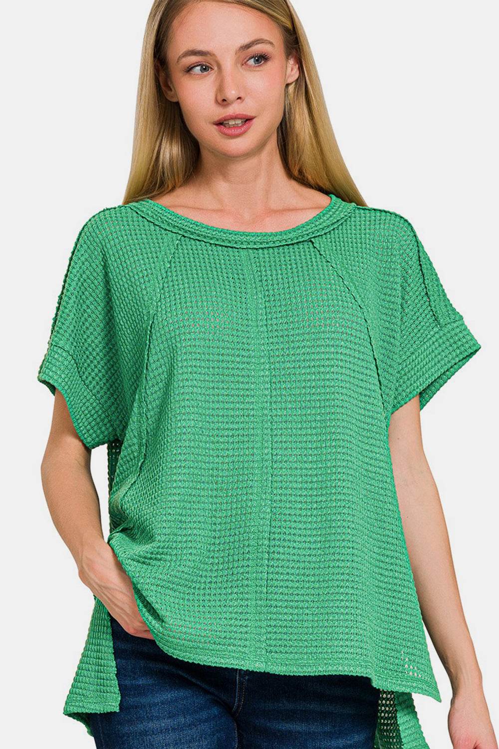 Zenana Waffle Exposed-Seam Short Sleeve T-Shirt - Shop Style & More | Fresh Looks, Everyday Deals & Free Shipping