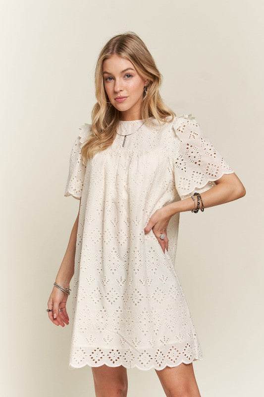 ADORA Ruffled Eyelet Round Neck Dress - Shop Style & More | Fresh Looks, Everyday Deals & Free Shipping